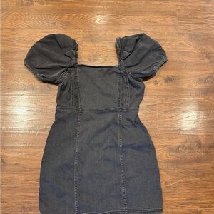 H&M Black Puff Sleeve Denim Dress